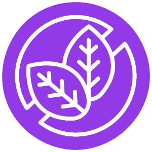 Fresh roasted coffee icon with stylized leaves in neon purple circular design