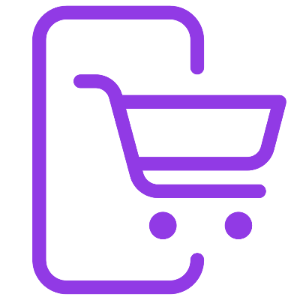 Purple shopping cart icon for online coffee ordering